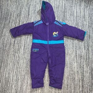 Vintage Childrens 2T Waterproof Snow Ski Suit Insulated Jumpsuit Purple Noah Ark